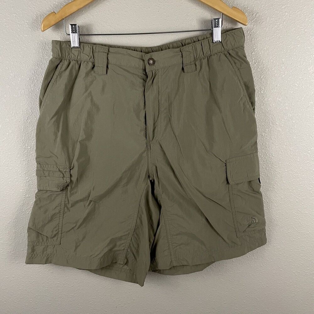 The North Face Mens L Tan Beige Khaki 100% Nylon Cargo Short Hiking Gorp